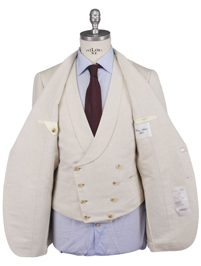 Cesare Attolini White Linen Cotton Suit 3 Pieces | IsuiT