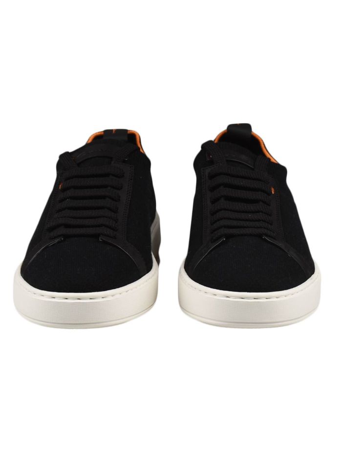 Santoni Black Cotton Leather Sneakers | IsuiT