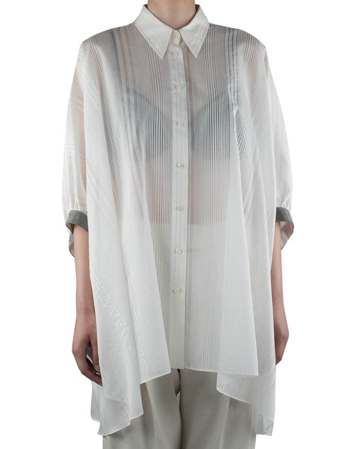 Brunello Cucinelli White Cotton Silk Blusa Shirt Woman | IsuiT