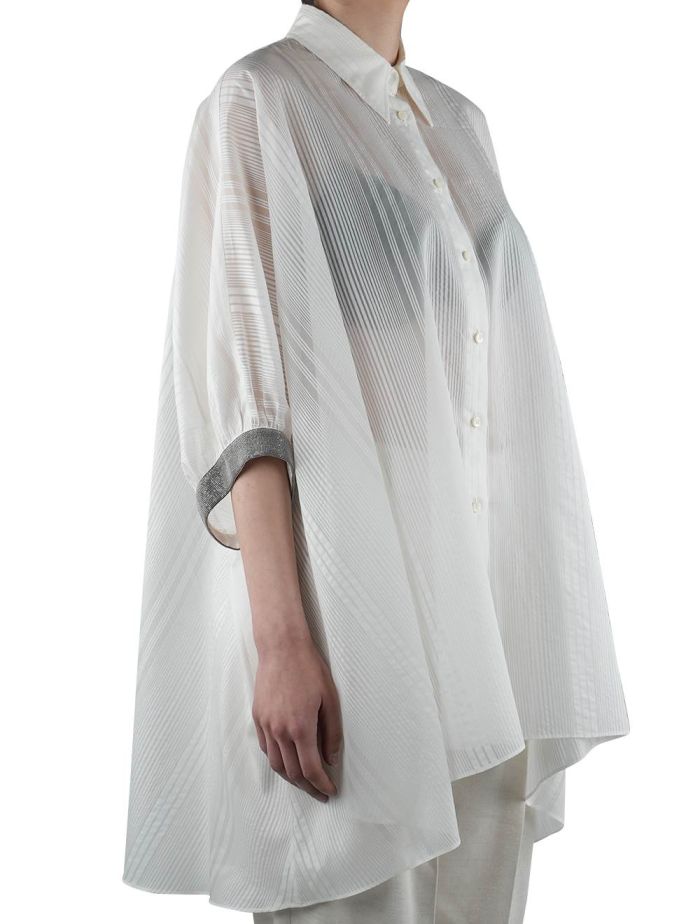 Brunello Cucinelli White Cotton Silk Blusa Shirt Woman | IsuiT