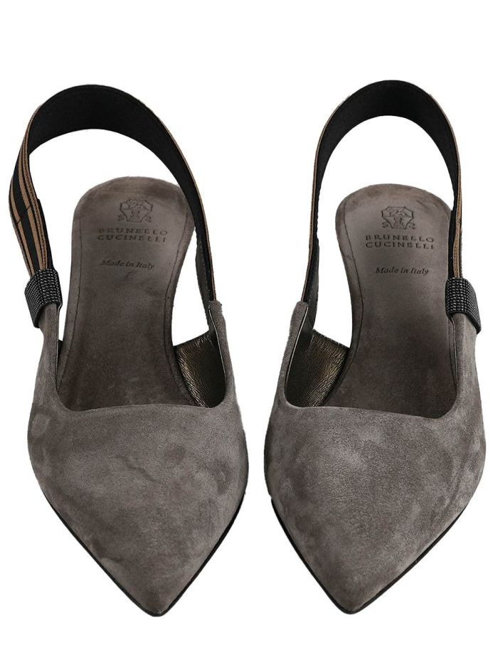 Brunello Cucinelli Taupe Leather Suede Slingback Woman | IsuiT