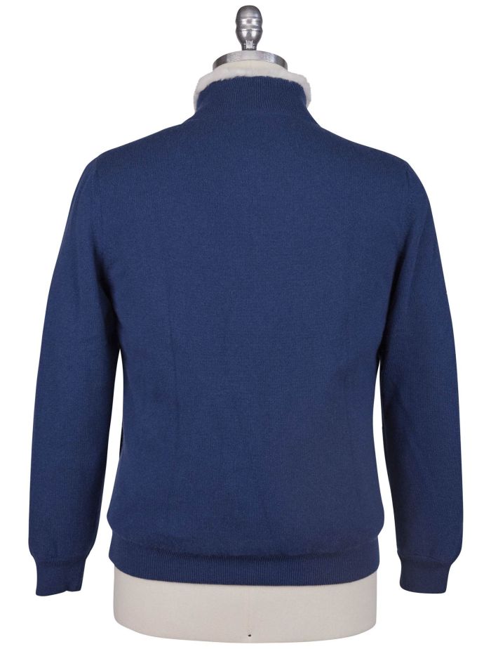 Kiton Blue Cashmere Mink Fur Sweater Full Zip