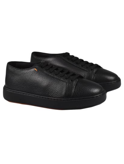 Santoni Black Leather Sneakers | IsuiT