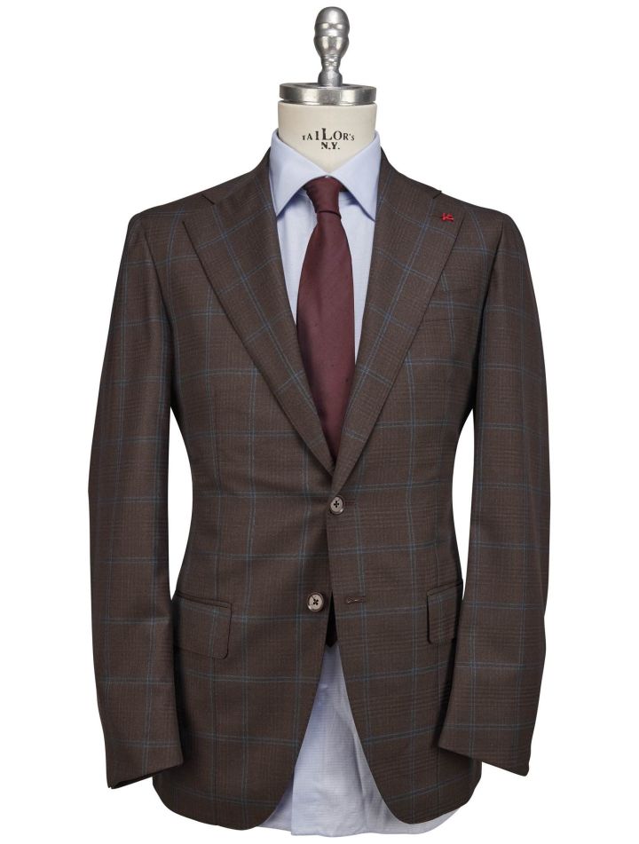 Isaia Isaia Brown Light Blue Wool Suit Brown / Light Blue 000
