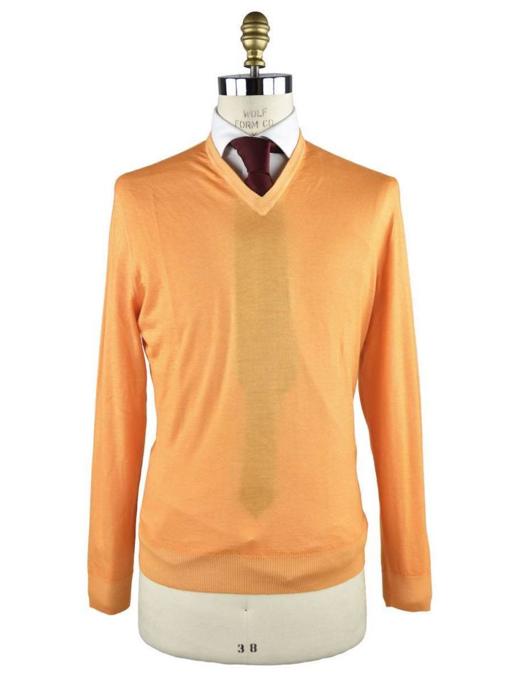 Kiton KITON ORANGE Cashmere Silk Vneck Sweater Orange 000