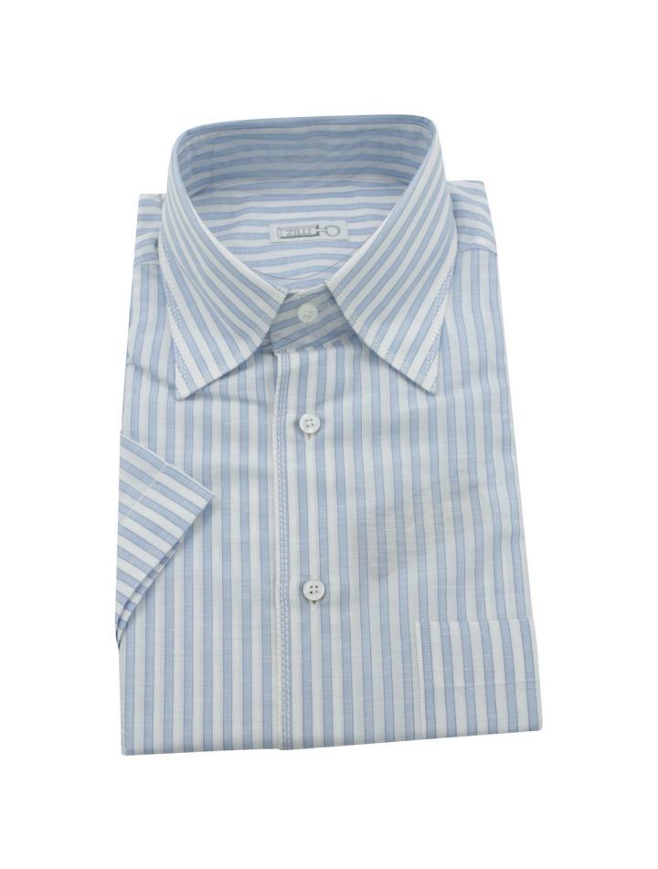Zilli Zilli Blue White Linen Cotton Shirt Short Sleeve Mod Ben Blue/White 000
