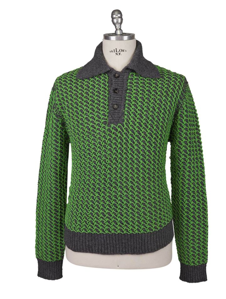 Bottega Veneta Bottega Veneta Green Gray Wool Pa Sweater Half Button Green / Gray 000