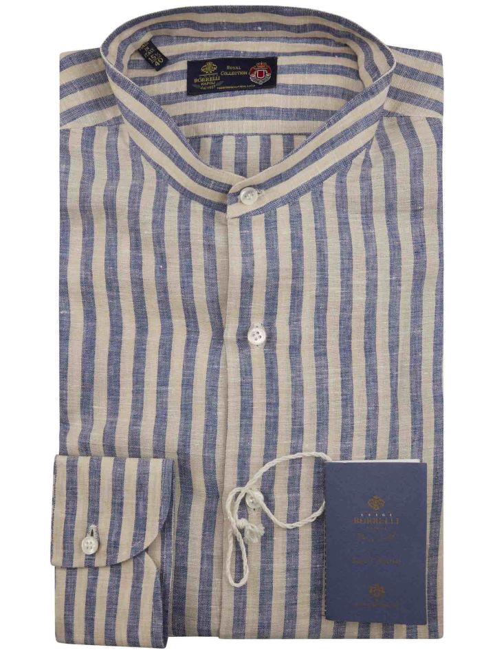 Luigi Borrelli Luigi Borrelli Blue White Linen Korean Shirt Royal Collection Blue / White 000