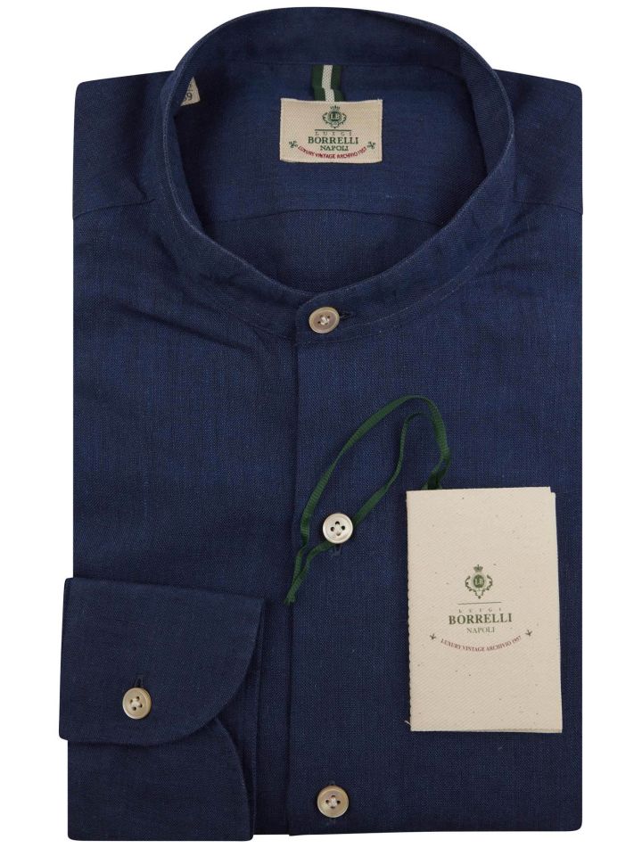 Luigi Borrelli Luigi Borrelli Blue Cotton Linen Korean Shirt Blue 000