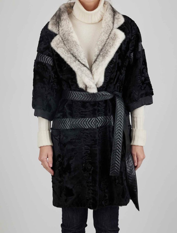 Kiton Kiton Black White Leather Collar Mink Coat Black / White 000