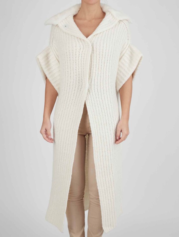 Kiton Kiton White Cashmere Silk Collar Mink Sweater Cardigan White 000