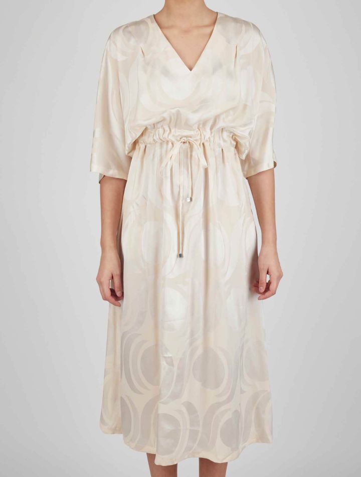 Kiton Kiton Beige White Silk Dress White / Beige 000