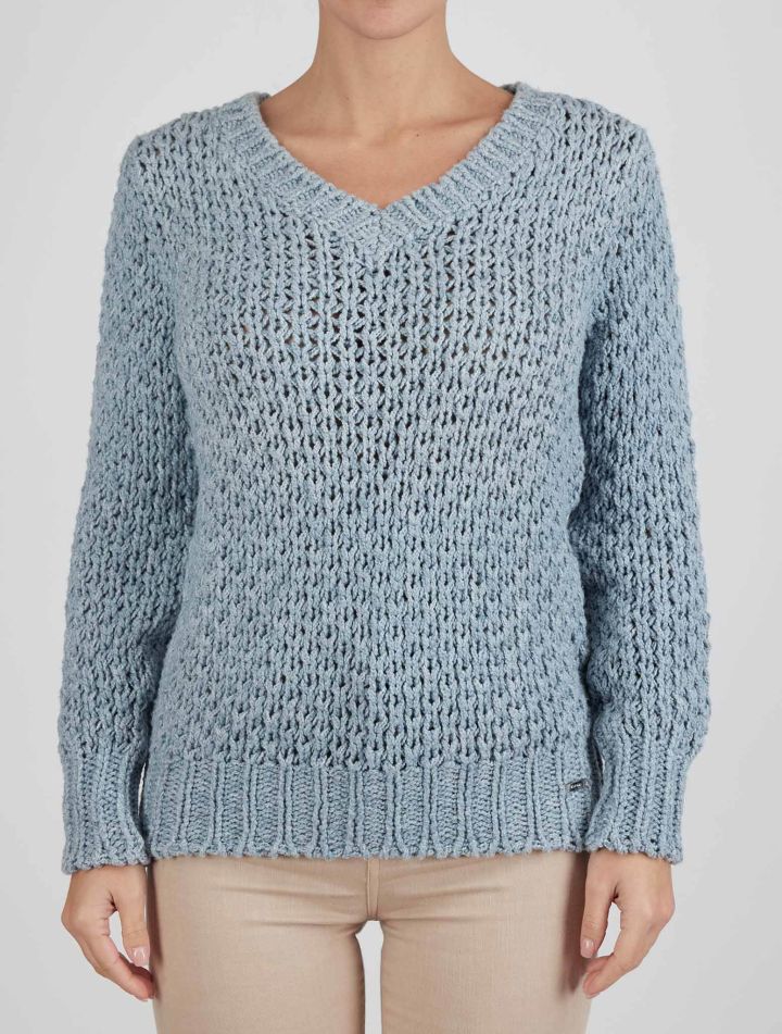 Kiton Kiton Light Blue Cotton Wool Sweater V-Neck Light Blue 000