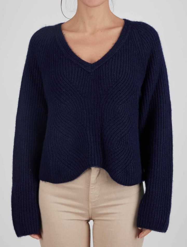Kiton Kiton Blue Cashmere Silk Sweater V-Neck Blue 000