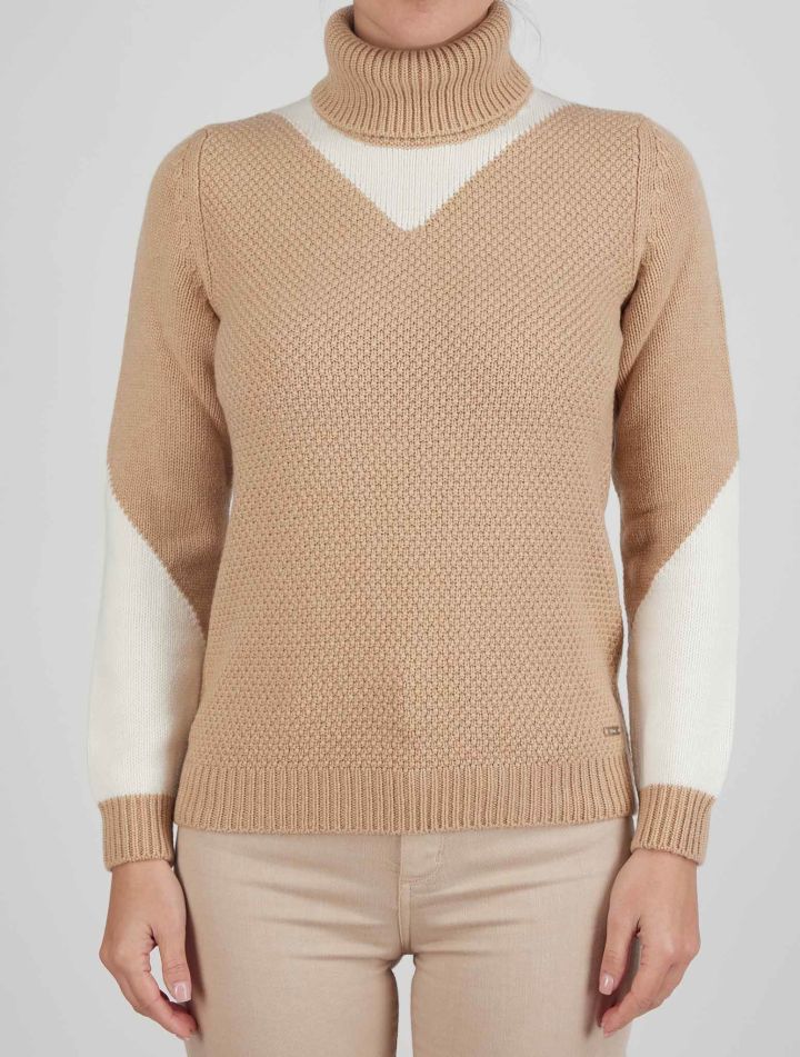 Kiton Kiton Brown White Cashmere Sweater Turtleneck Brown / White 000