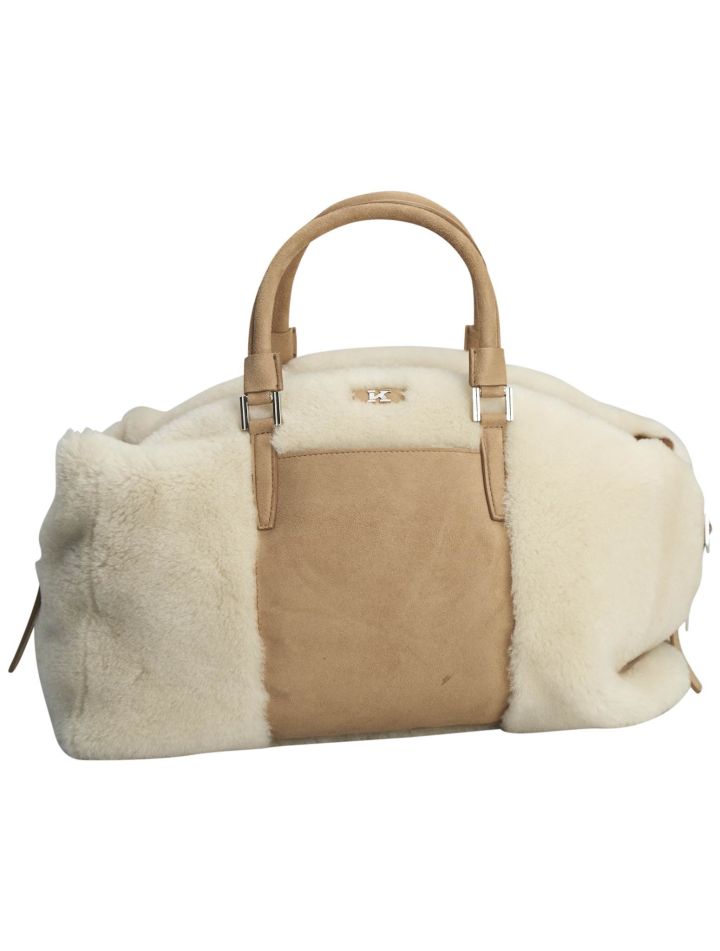 Kiton Kiton White Brown Leather Suede and Shearling Bag White / Brown 000