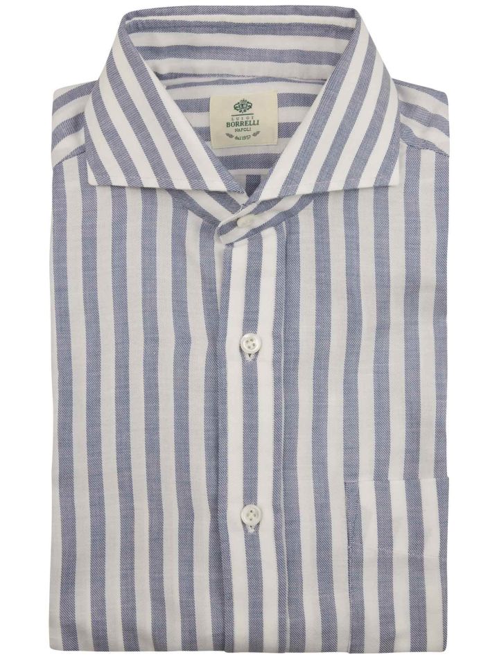 Luigi Borrelli Luigi Borrelli Blue White Cotton Linen Shirt Blue / White 000