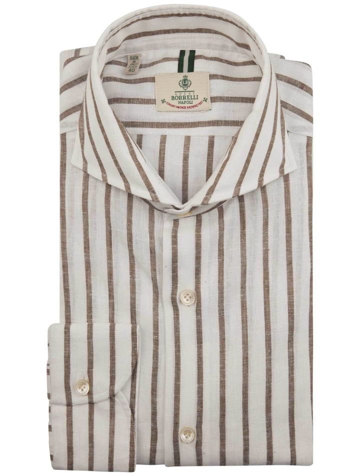 Luigi Borrelli Luigi Borrelli Brown White Cotton Linen Shirt Brown / White 000