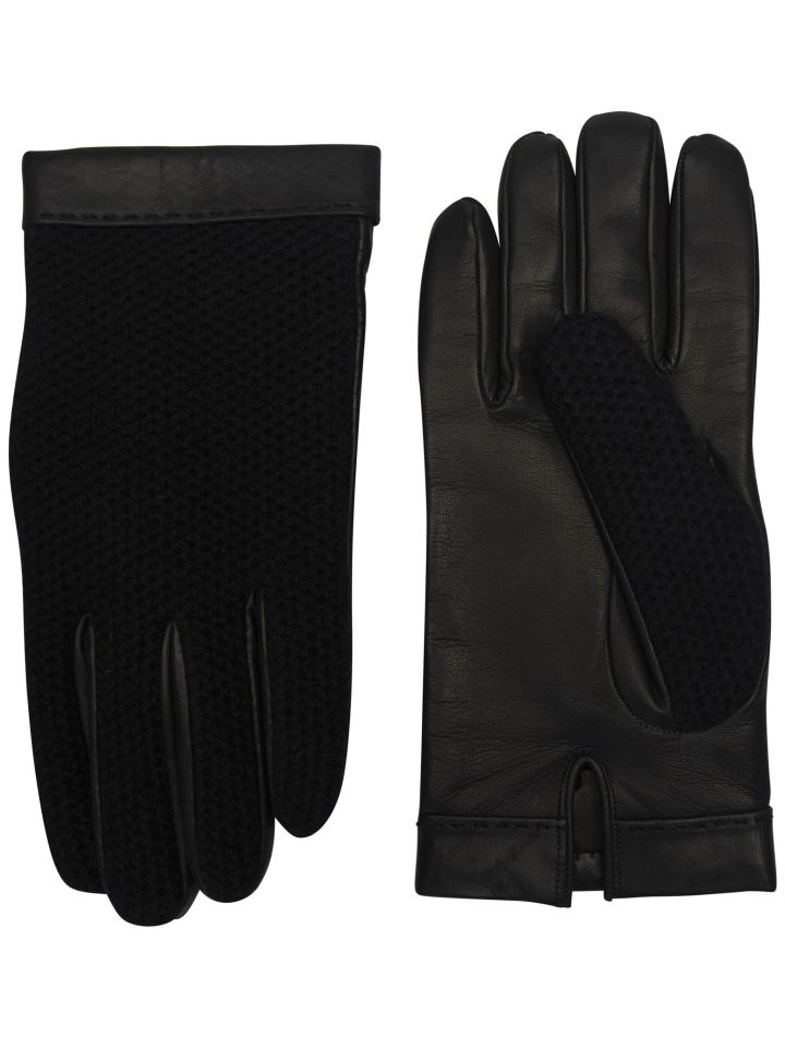 Kiton Kiton Black Leather Cashmere Gloves Black 000