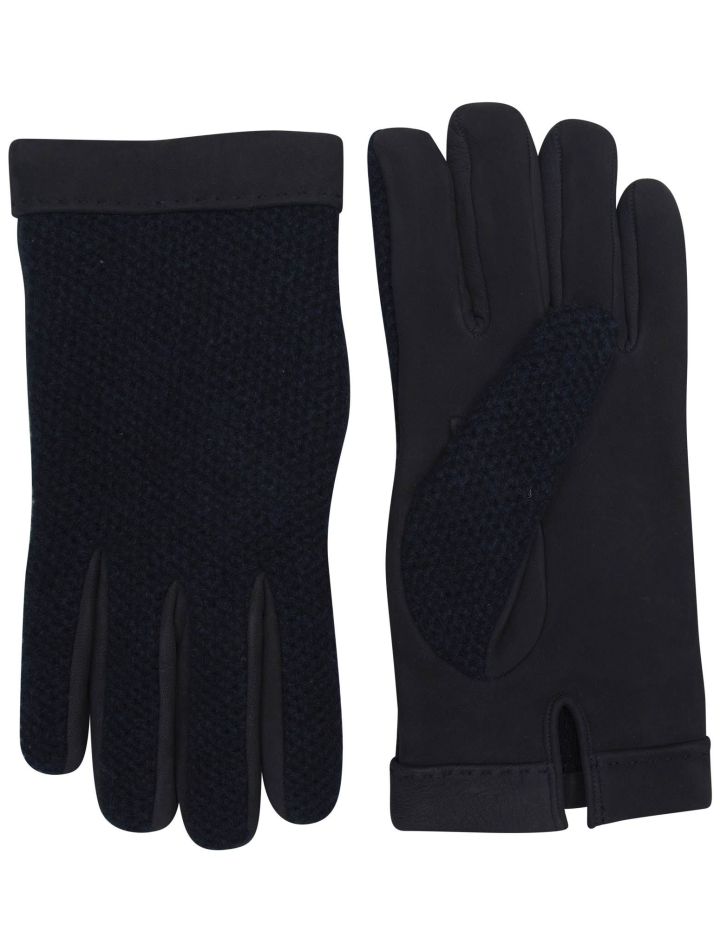 Kiton Kiton Blue Leather Cashmere Gloves Blue 000