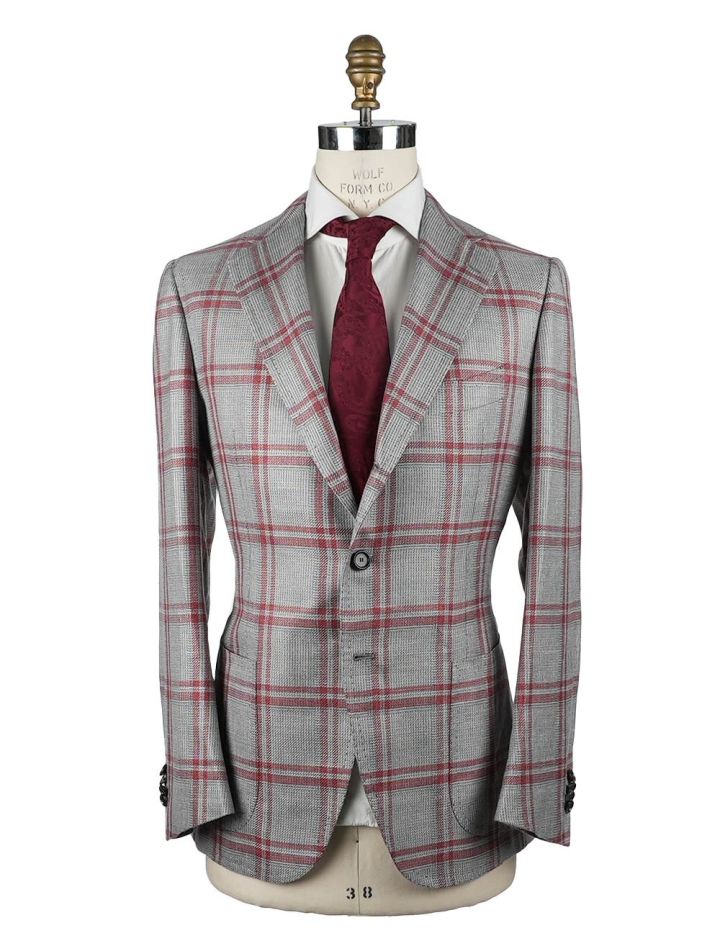 Cesare Attolini Cesare Attolini Gray Red Cashmere Silk Linen Blazer Gray / Red 000