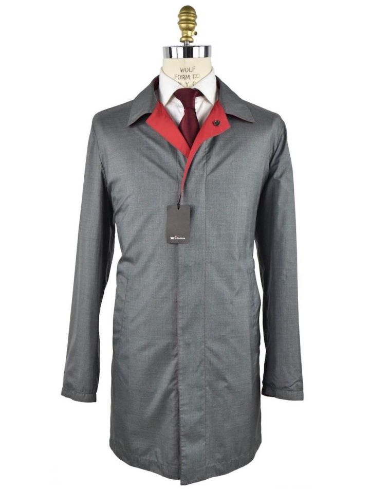 Kiton KITON Grey Silk Overcoat Gray/Red 000
