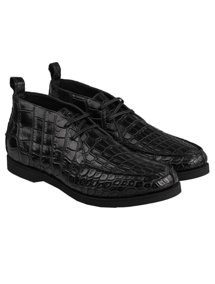 Kiton Kiton Black Leather Crocodile Boots Black 000