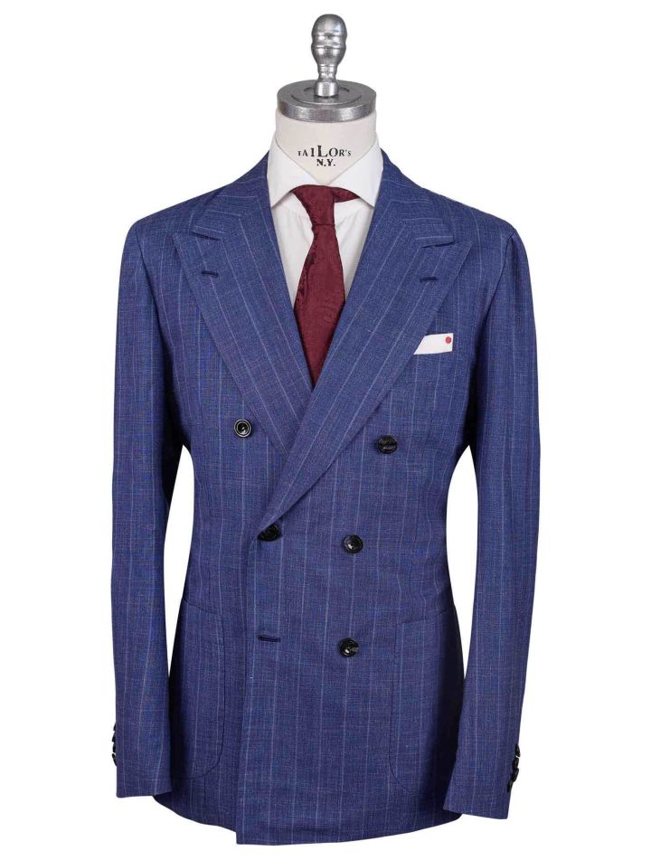 Kiton Kiton Blue Cashmere Silk Linen Double Breasted Suit Blue 000