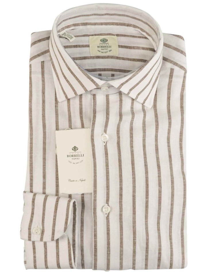 Luigi Borrelli Luigi Borrelli White Brown Cotton Linen Shirt White / Brown 000
