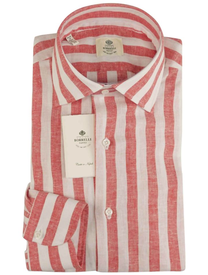 Luigi Borrelli Luigi Borrelli Red White Cotton Linen Shirt Red / White 000