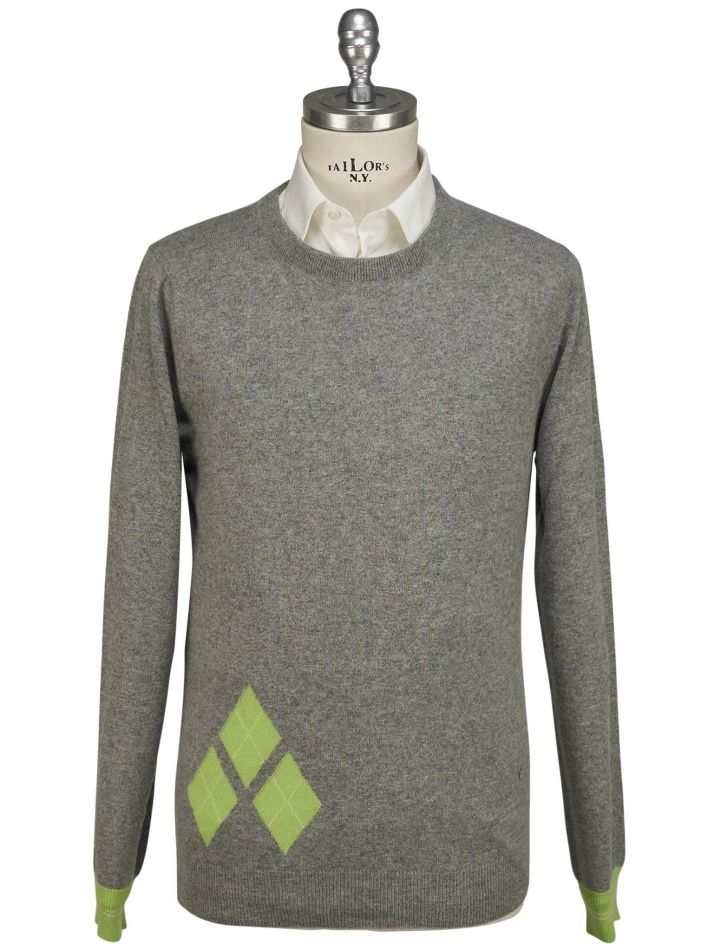 Isaia Isaia Green Gray Cashmere Sweater Crewneck Green / Gray 000