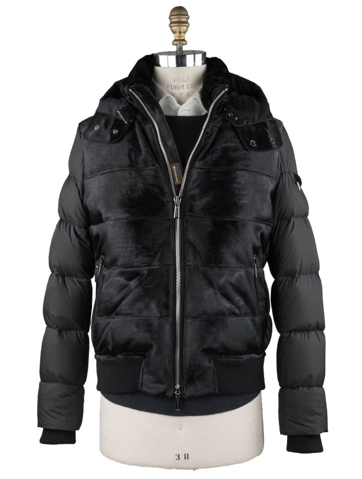 MooRER MooRER Black Leather Bos Taurus Sheepskin Collar Coat Black 000