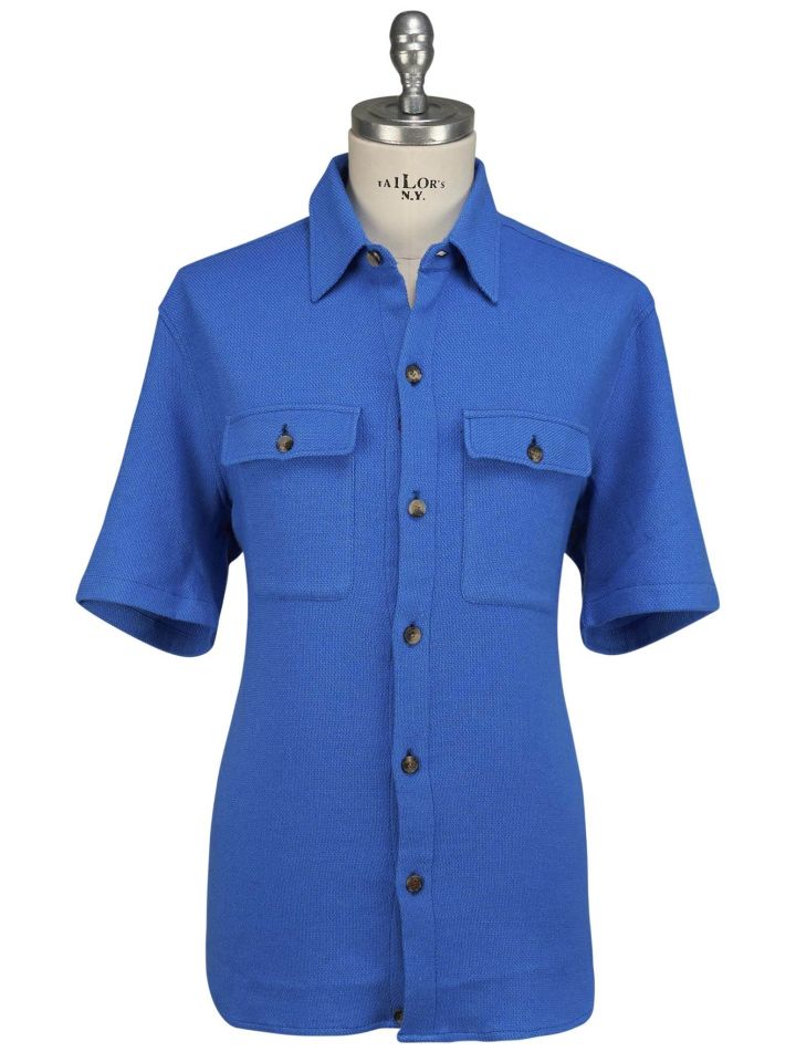 Isaia Isaia Blue Cashmere Silk Ea Shirt Short Sleeve Blue 000