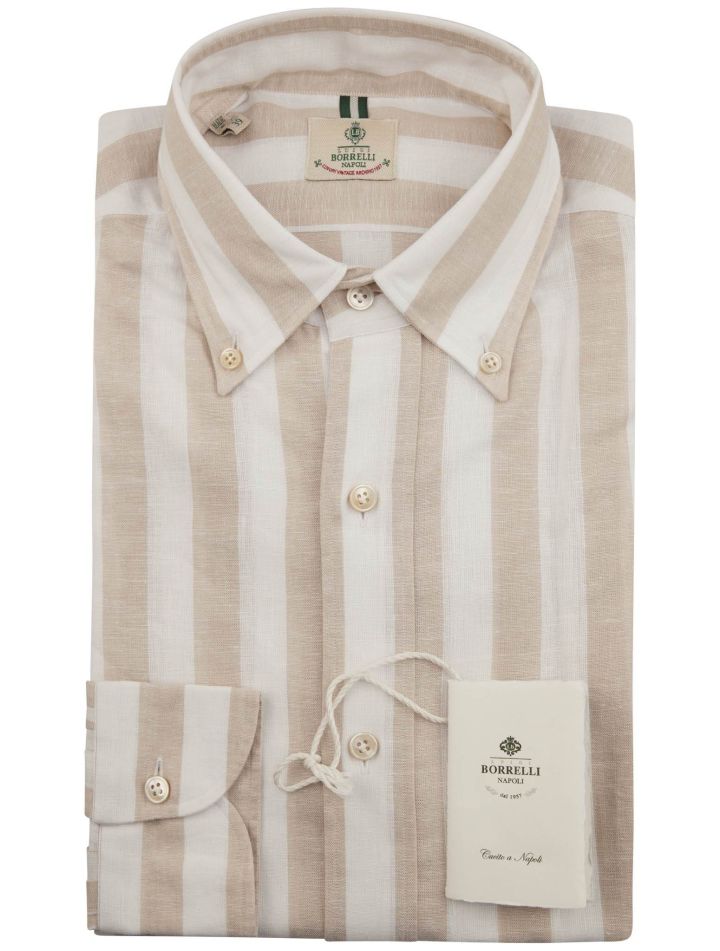 Luigi Borrelli Luigi Borrelli Beige White Linen Cotton Shirt Beige / White 000