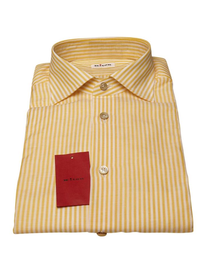 Kiton KITON Yellow White Cotton Linen Shirt Yellow/White 000