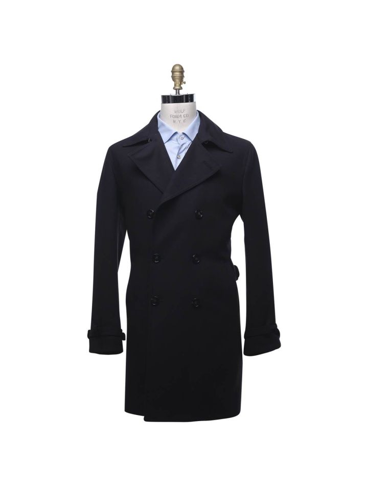 Kiton KITON Blue Double Breasted Wool and Cotton Coat Blue 000