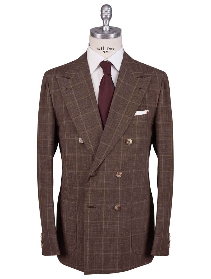 Kiton Kiton Brown Virgin Wool Silk Linen Double Breasted Suit Brown 000