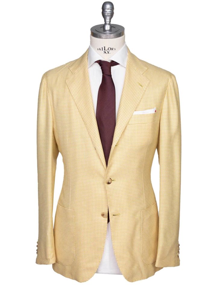 Kiton Kiton Yellow White Cashmere Silk Linen Blazer Yellow / White 000