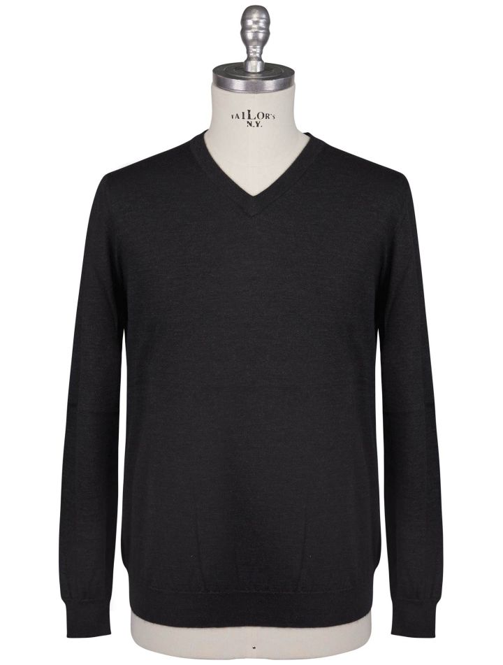 Kiton Kiton Dark Gray Cashmere Silk Sweater V-Neck Dark Gray 000