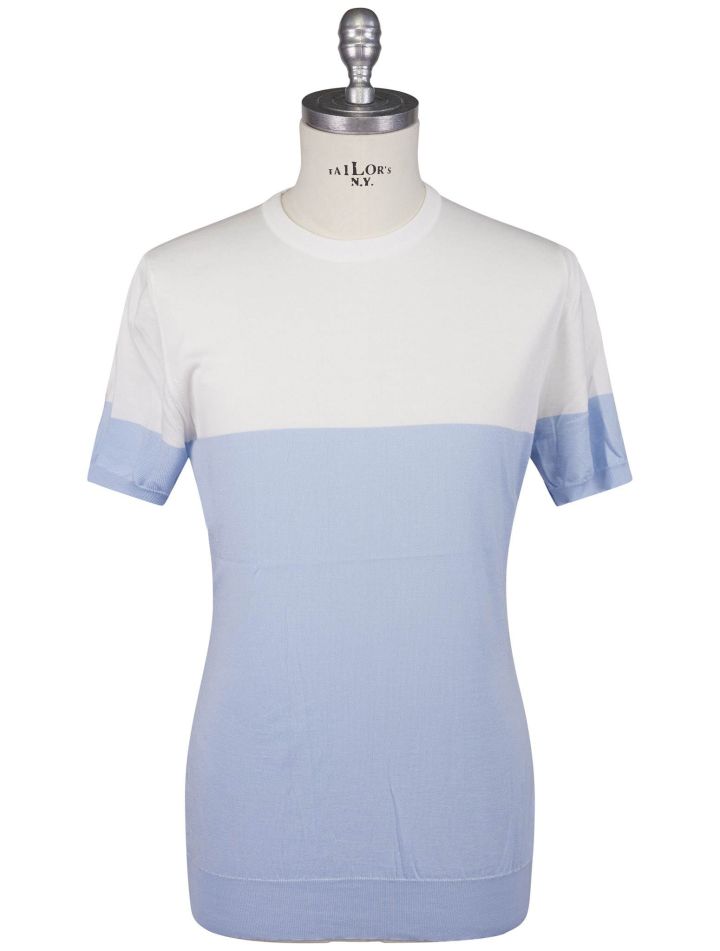 Kiton Kiton Light Blue White Cotton T-Shirt Light Blue / White 000