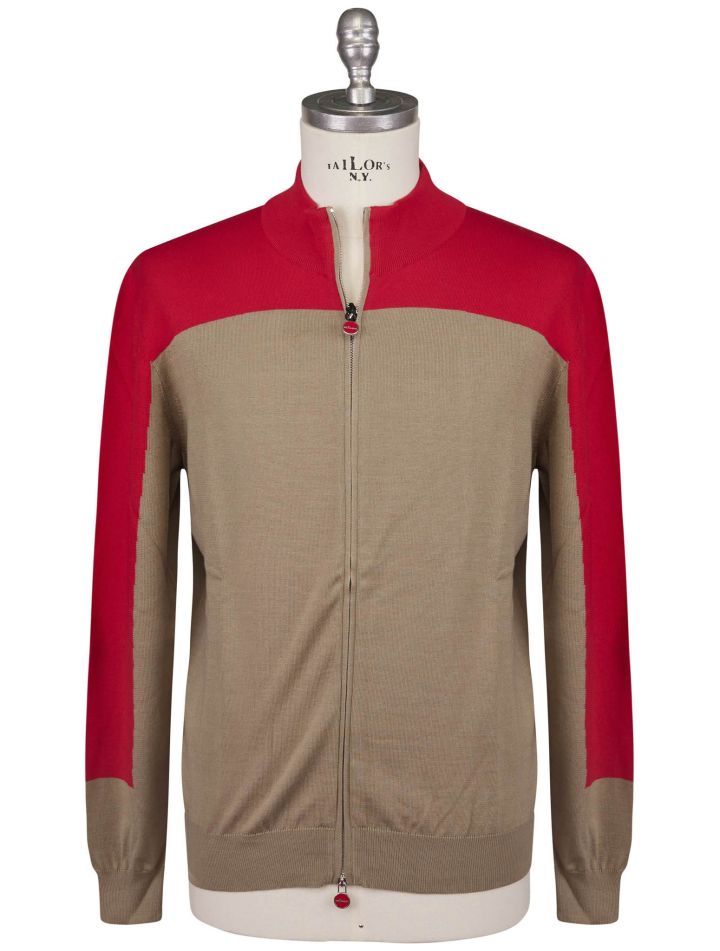 Kiton Kiton Brown Red Cotton Sweater Full Zip Brown / Red 000
