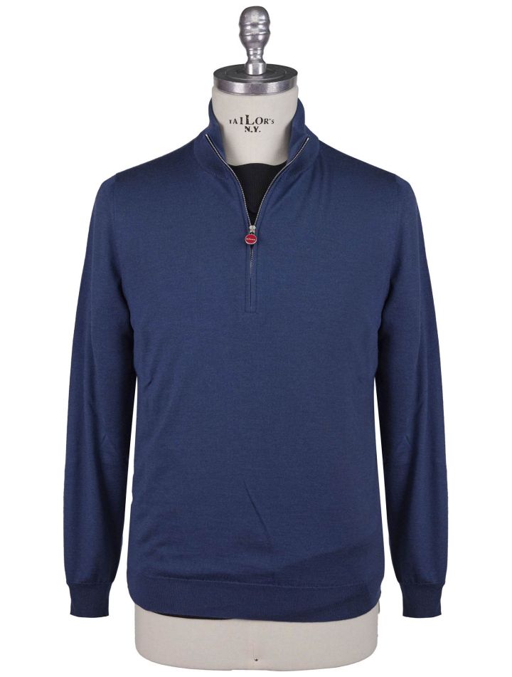 Kiton Kiton Blue Silk Cashmere Sweater Half Zip Blue 000