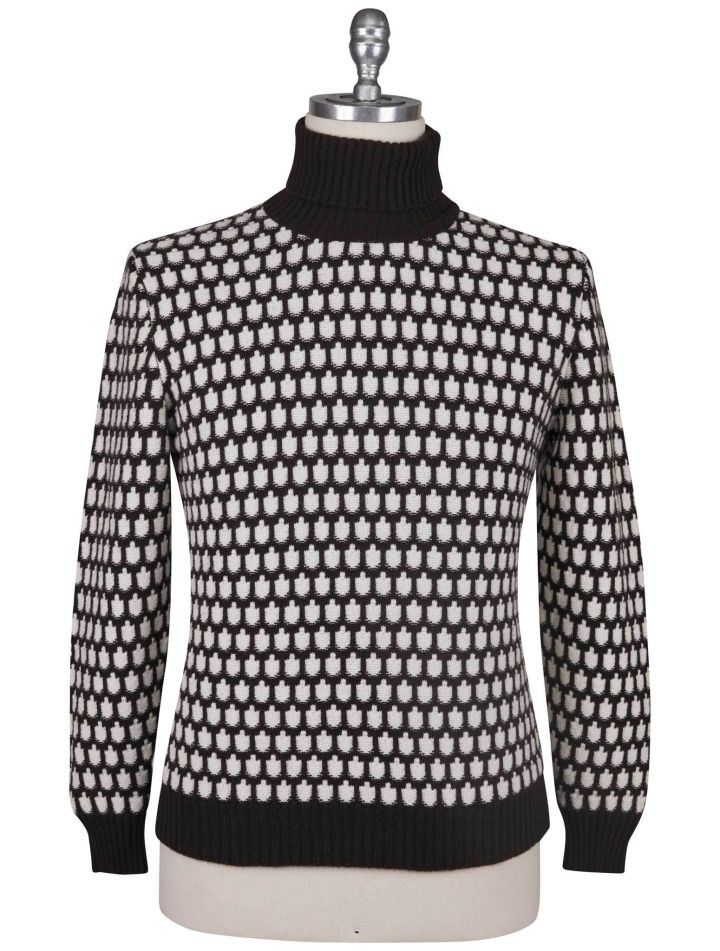Kiton Kiton Brown White Cashmere Sweater Turtleneck Brown / White 000