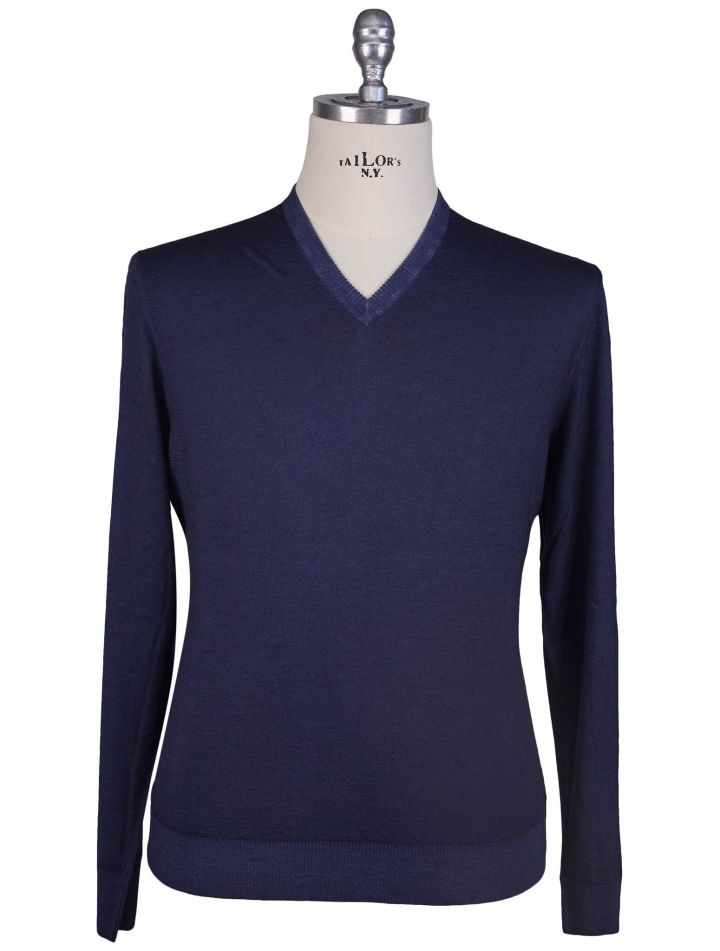 Kiton Kiton Blue Cashmere Silk Sweater V-Neck Blue 000
