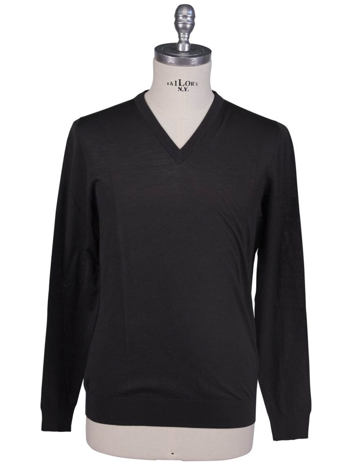 Kiton Kiton Dark Gray Merino's Wool 180's Sweater V-Neck Dark Gray 000