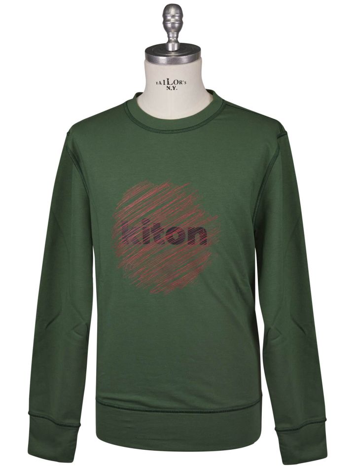 Kiton Kiton Green Red Cotton EA Sweater Crewneck Green / Red 000