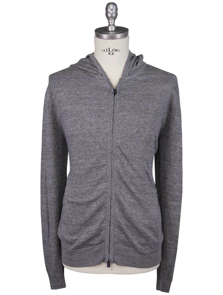 Kiton Kiton Knt Gray Linen Cotton Sweater Full Zip Gray 000
