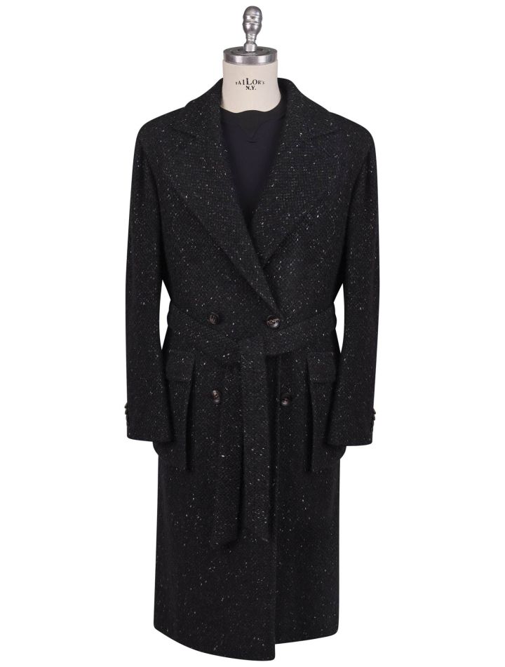 Kiton Kiton Black Virgin Wool Cashmere Silk Double Breasted Overcoat Black 000
