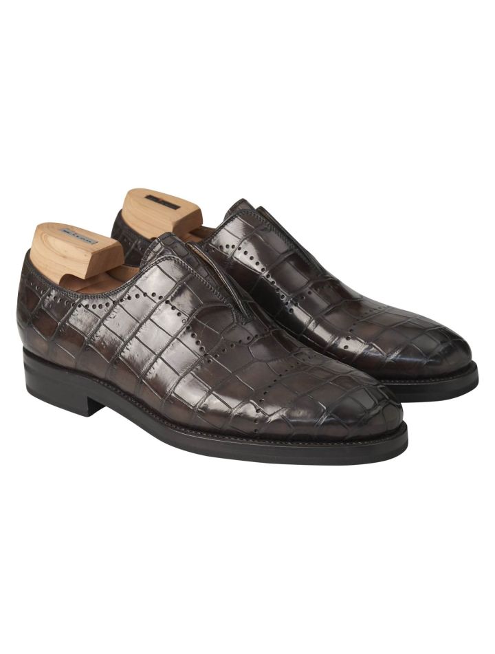 Kiton Kiton Brown Leather Crocodile Dress Shoes Brown 000