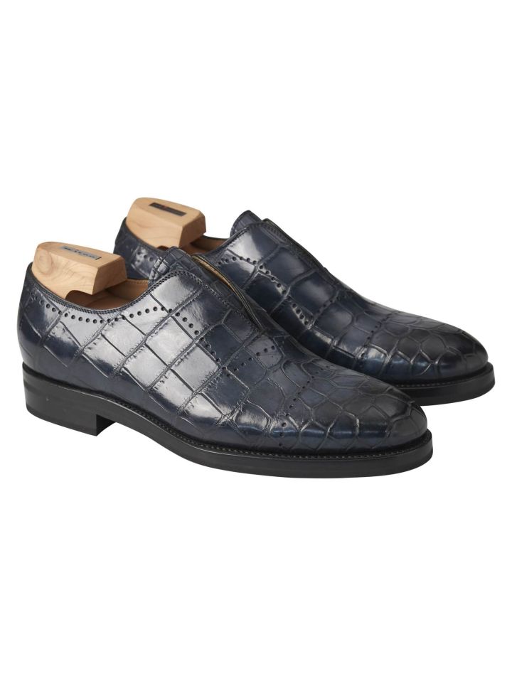 Kiton Kiton Blue Leather Crocodile Dress Shoes Blue 000